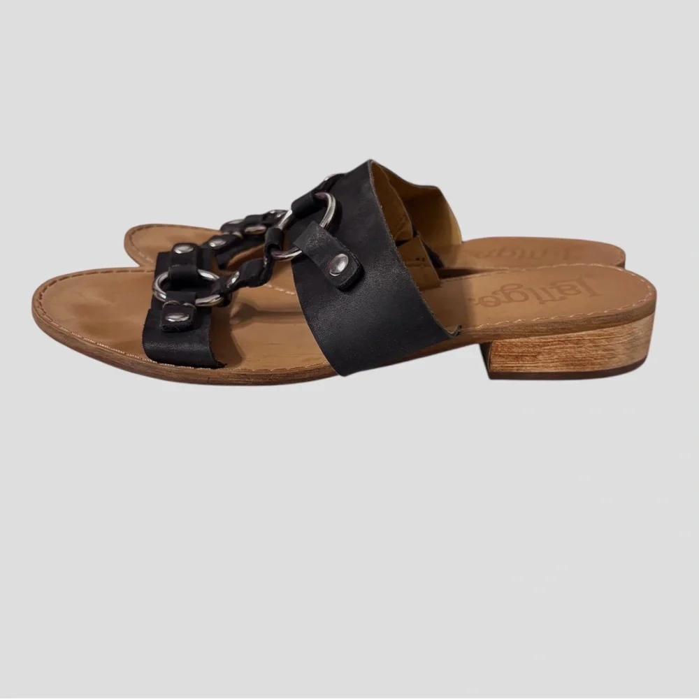 Latigo Rush Black Leather Women's Sandals Block Heel Slip-On Leather Sandals